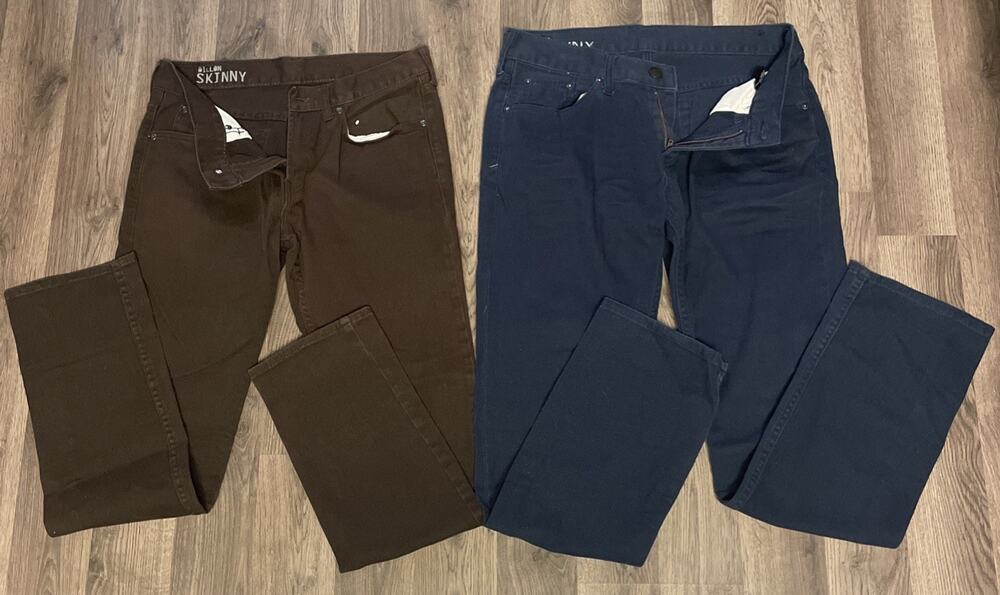 Lot of 2 Mens Bullhead Dillon Skinny Jeans 31x32 Brown Navy Blue PacSun Casual